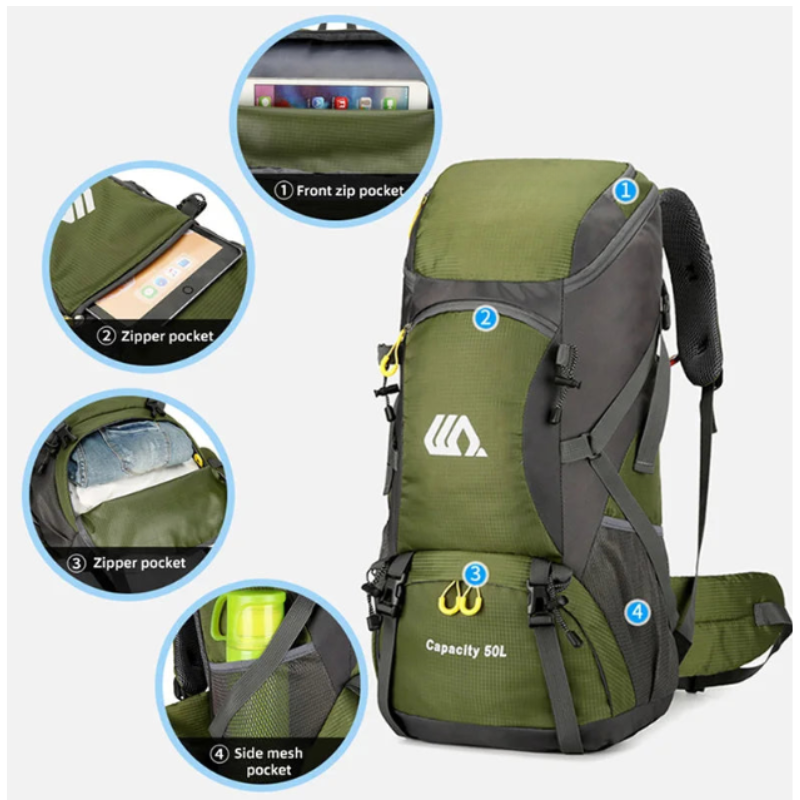 Backpack Hiking 50L Waterproof Travel Rucksack Nylon