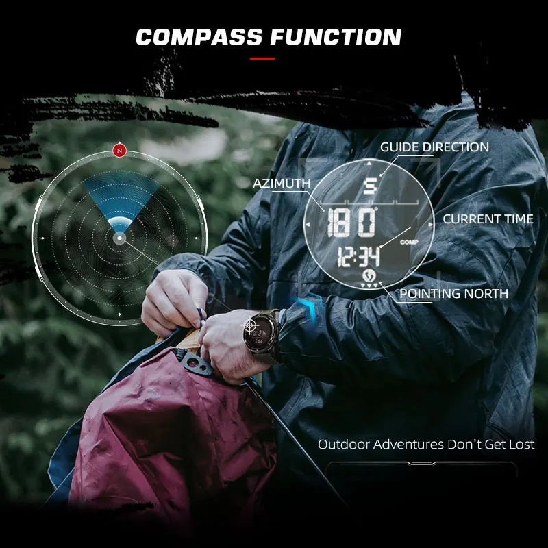 Men's Digital Sports Watch Carbon Fiber Compass Waterproof