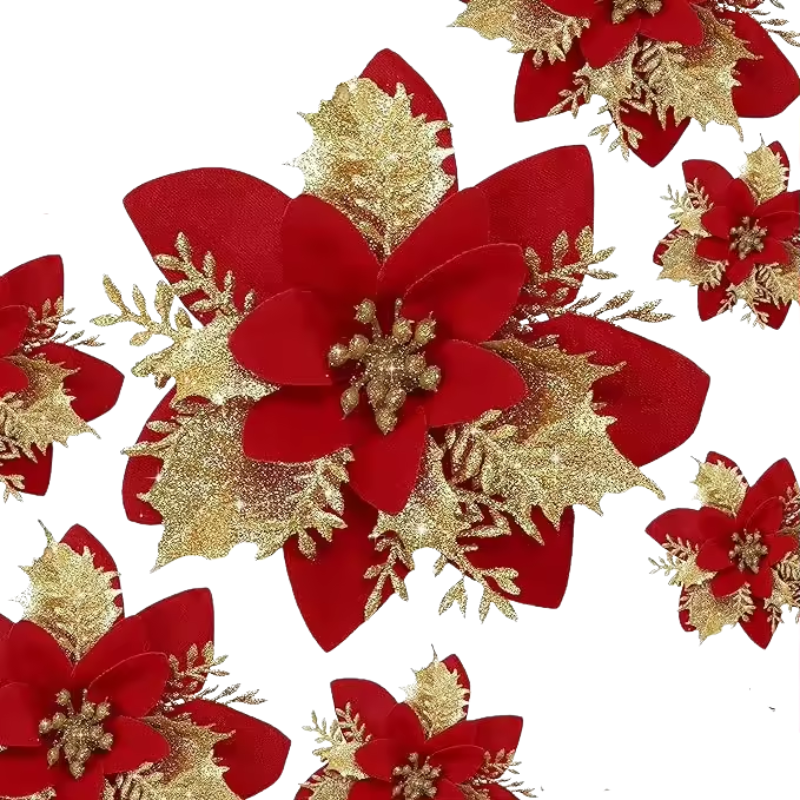 Christmas Flower Ornaments with Glitter Silk (22pcs)