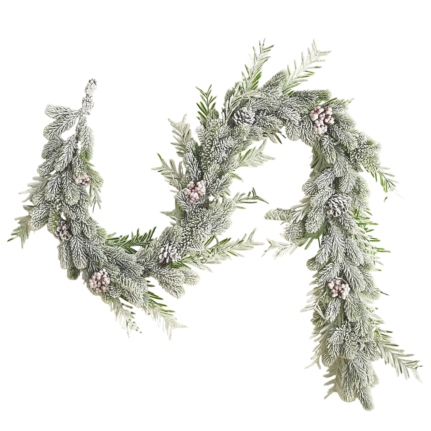 Decorative wreath with greenery and small pink flowers on a light background