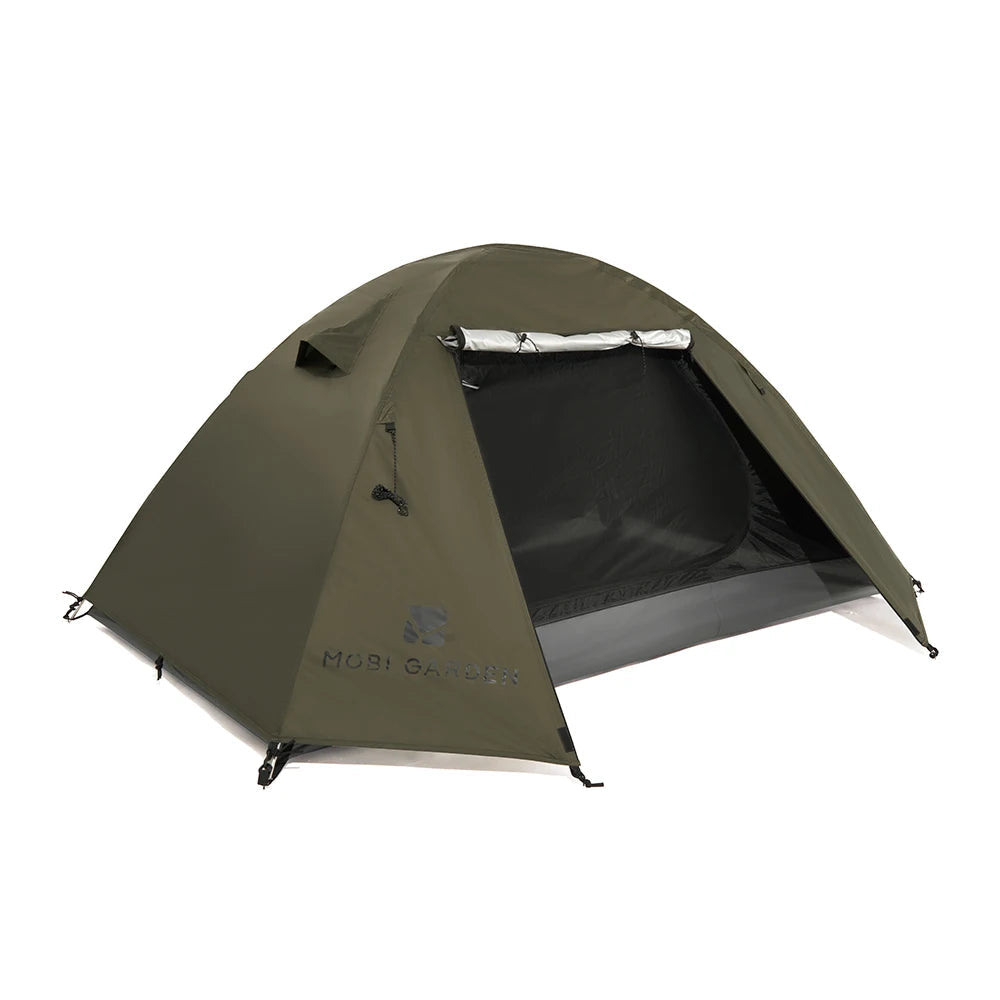 Green camping tent on a white background