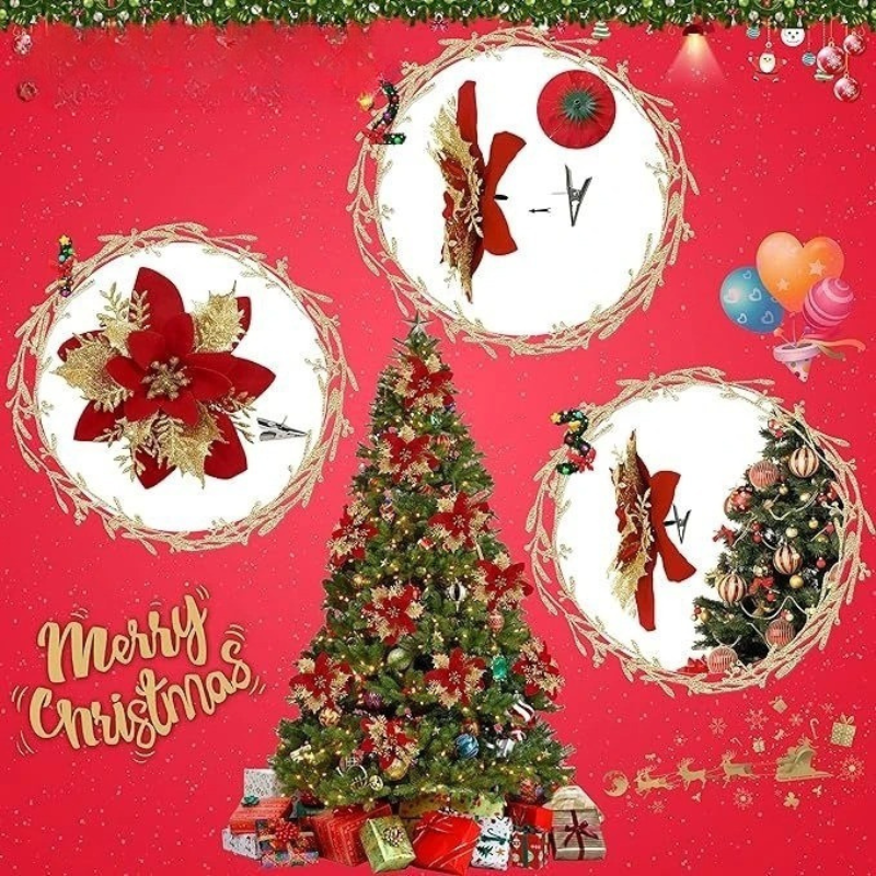 Christmas Flower Ornaments with Glitter Silk (22pcs)