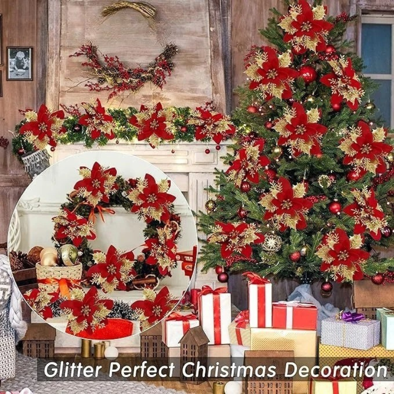 Christmas Flower Ornaments with Glitter Silk (22pcs)