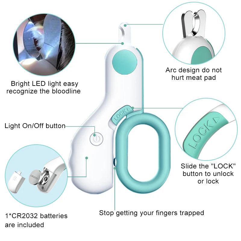 Pet Nail Clipper LED Light Grooming Scissors