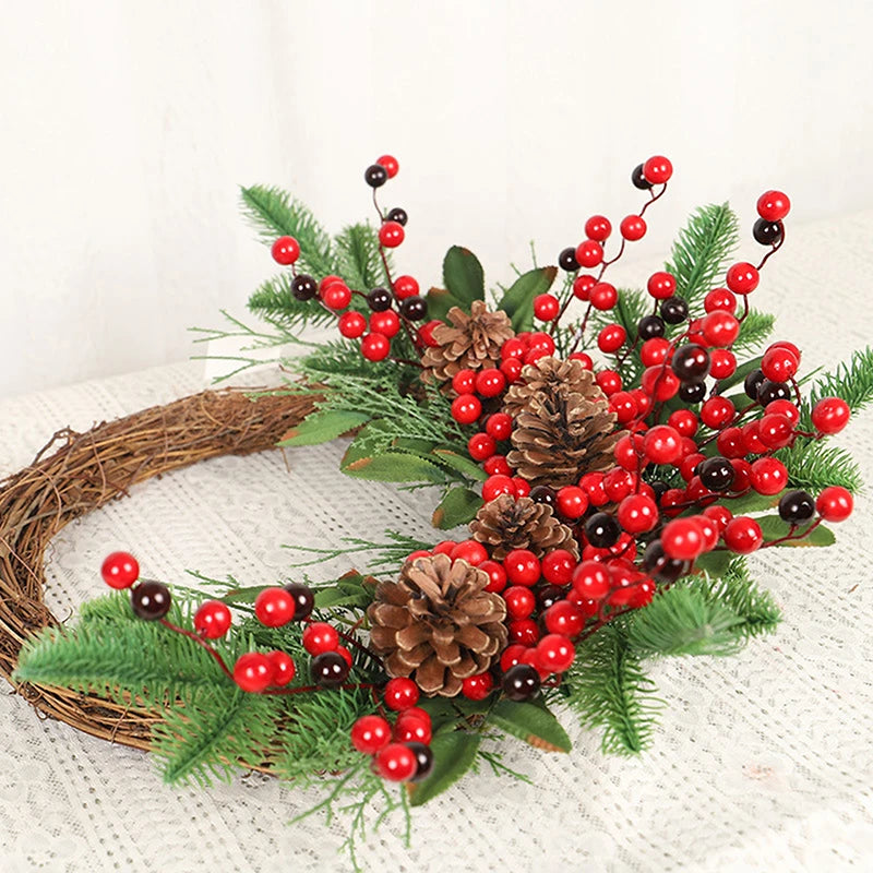 Christmas Wreath Rattan Pine Cones Berries Branches