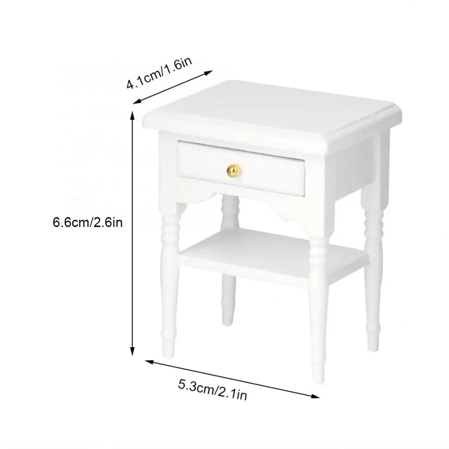 Dollhouse Bedside Table with Wooden Miniature Furniture