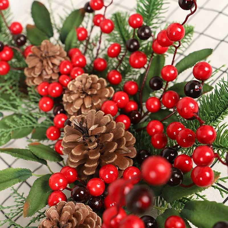 Christmas Wreath Rattan Pine Cones Berries Branches