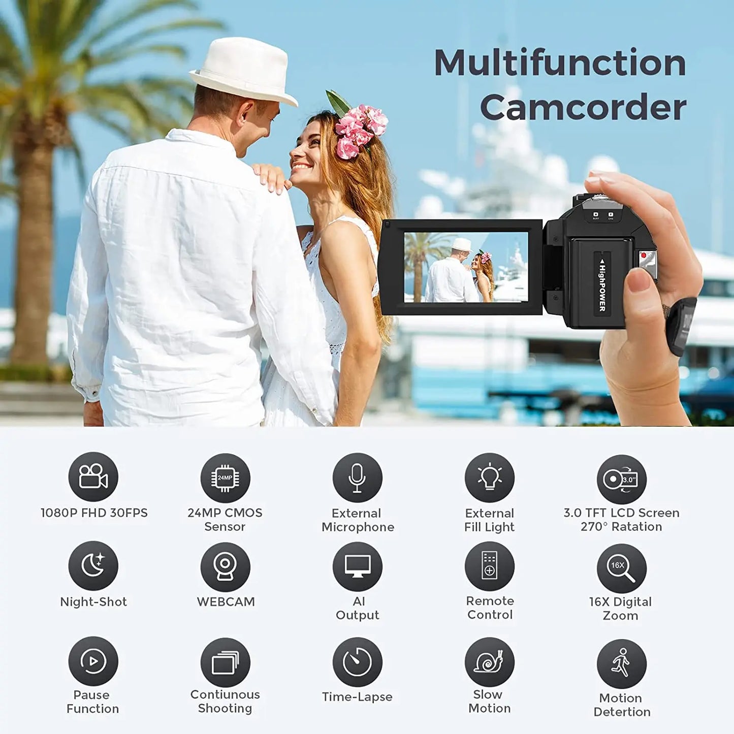 Digital Camera Video Camcorder with Rotating LCD Screen