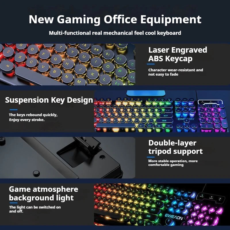 Retro Typewriter Gaming Keyboard RGB Wired 104 Keys