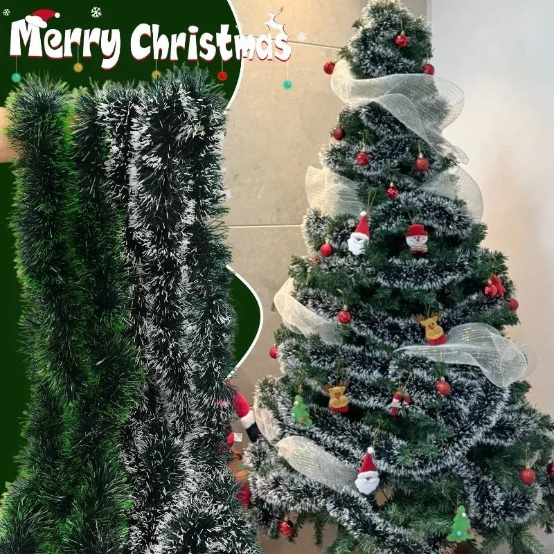Christmas Tree Garland with Tinsel Ribbon Decoration