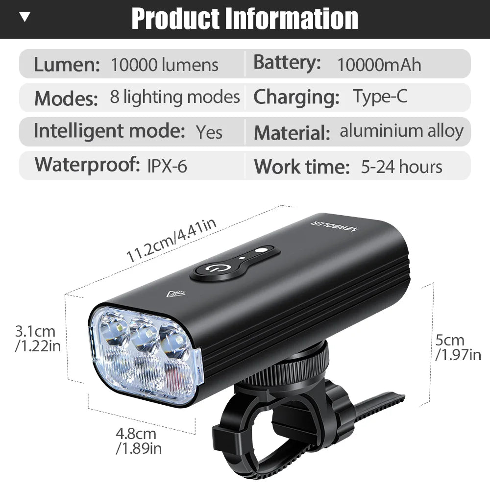 Bicycle Light Front with 10000LM Smart Waterproof