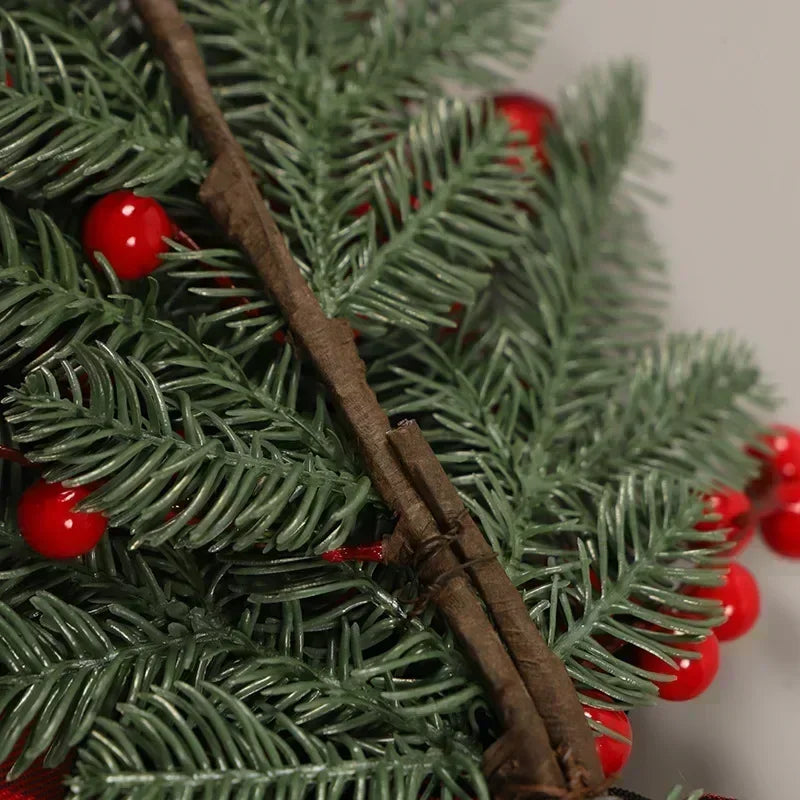 Christmas Door Wreath for Plaid Bow Red Fruit