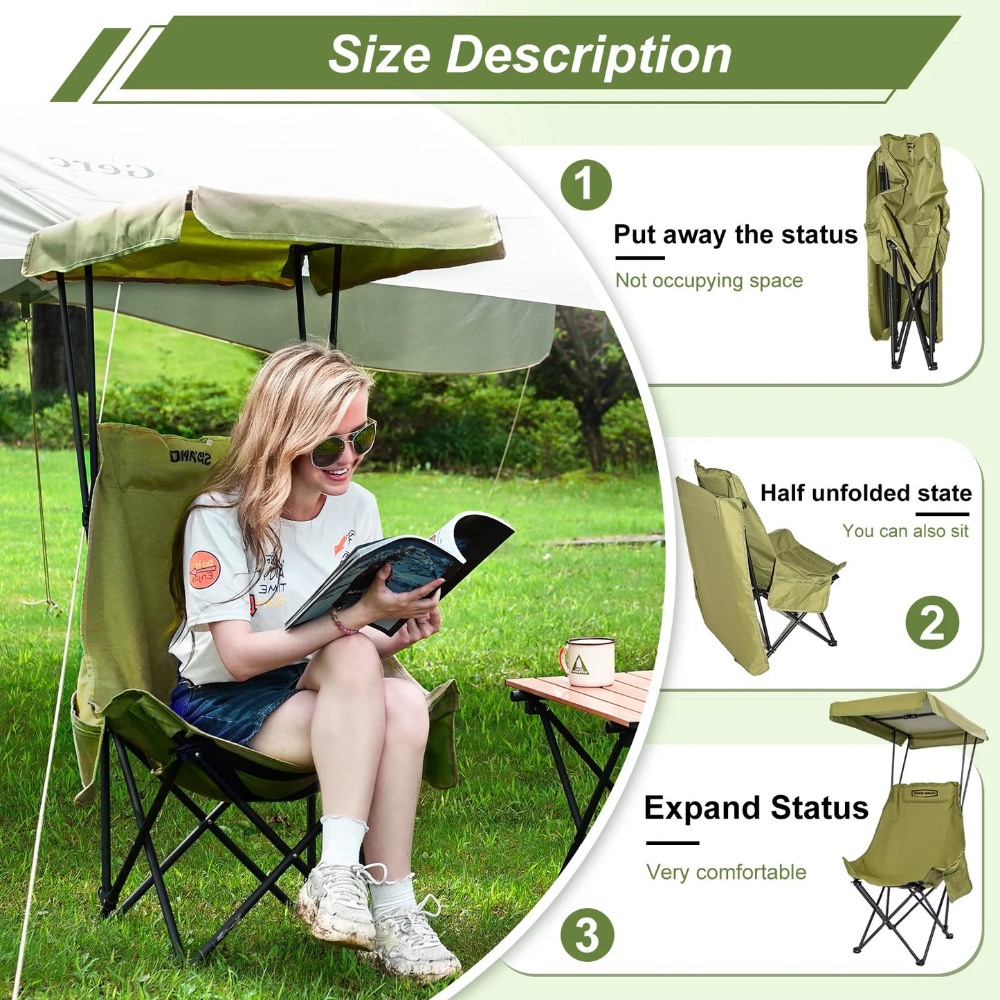 Camping Chair Portable Foldable with Shade Canopy (2 pcs)