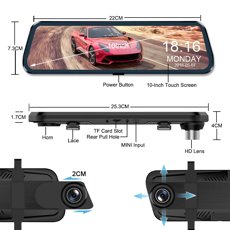 Car DVR Rearview Mirror Dual Camera Touch Screen