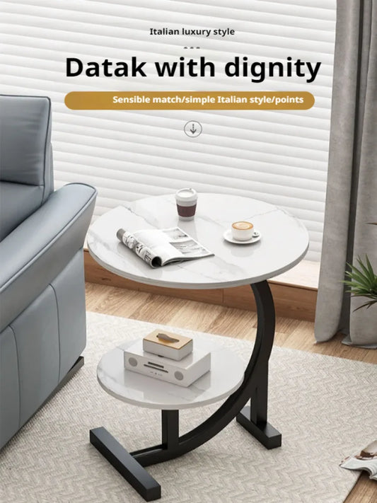 Mini Coffee Table Round Metal Modern Side Shelf