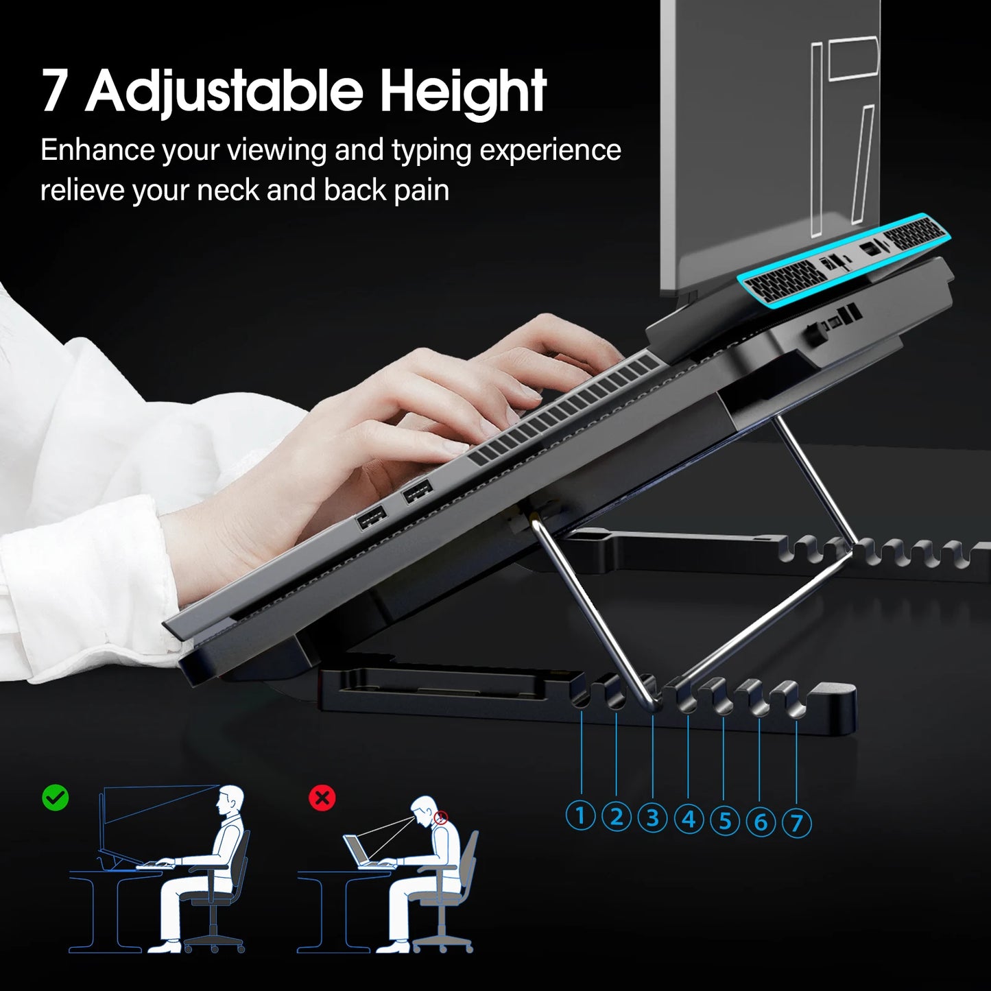 Laptop Cooling Pad Adjustable Stand with 6 Quiet Fans