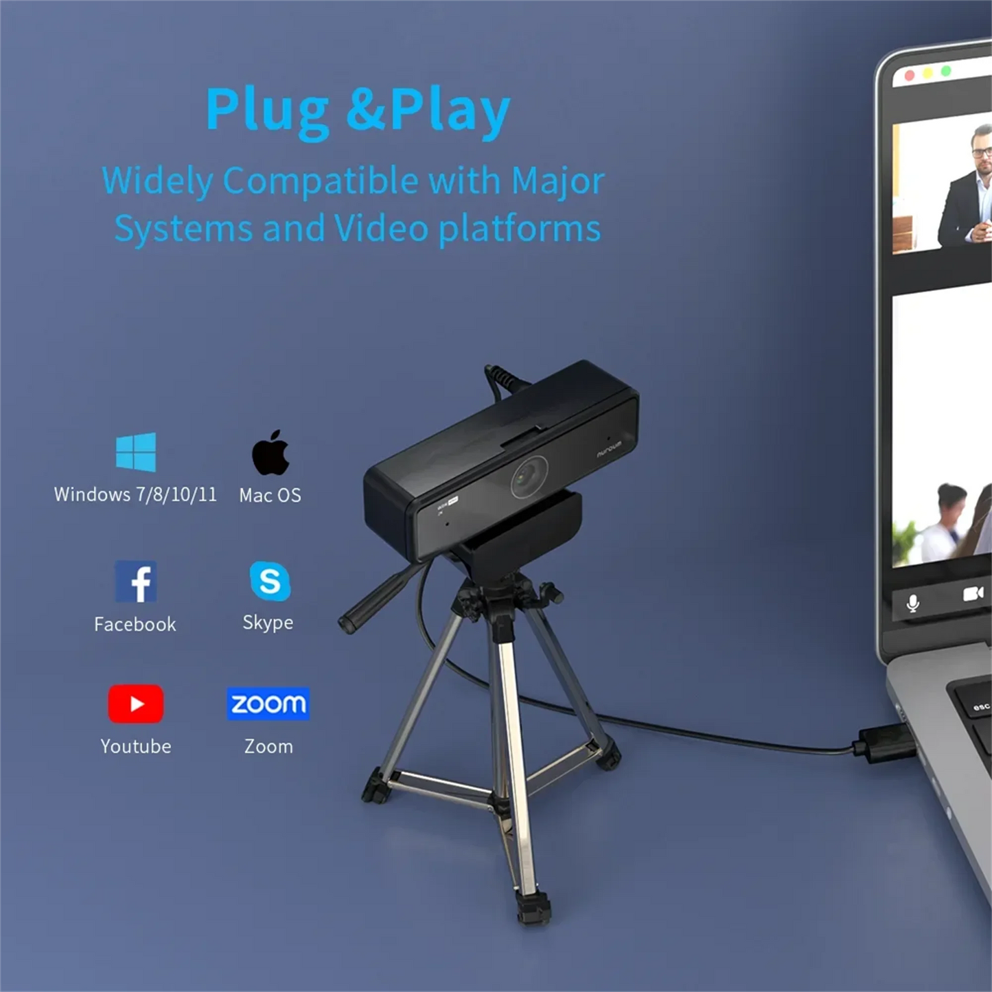 Webcam USB 1080p 60fps Full HD with Microphone