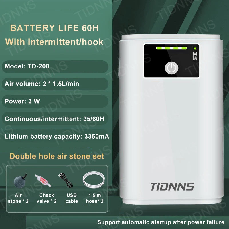 Aquarium Air Pump Rechargeable Silent USB Lithium Battery