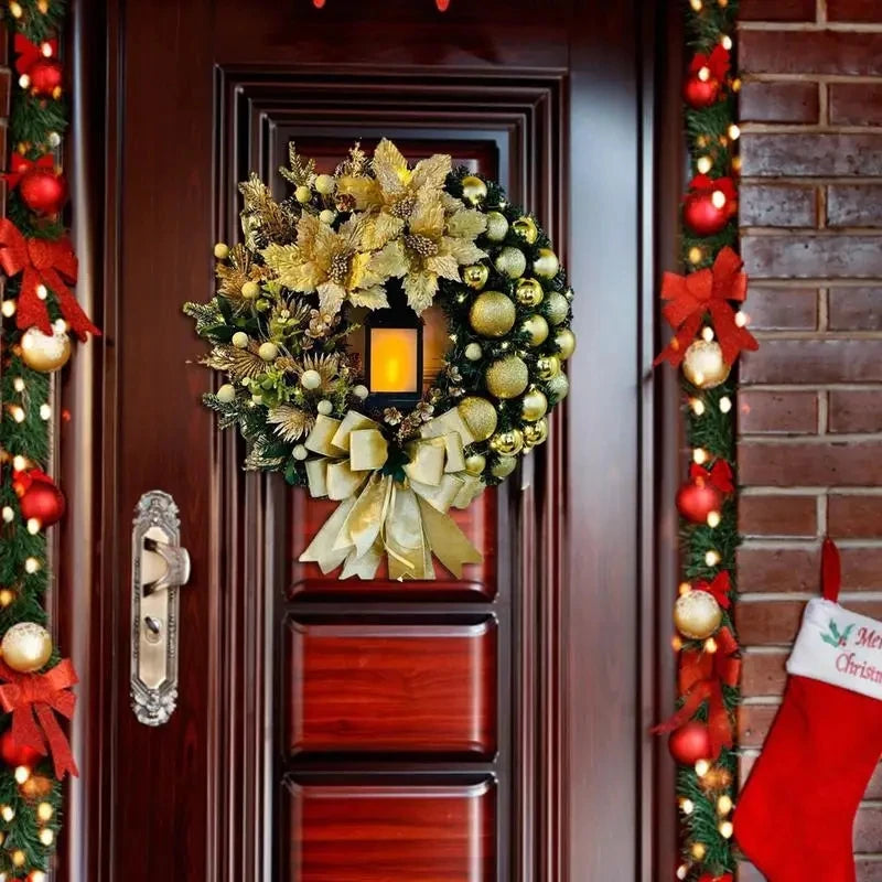 Christmas Wreath Lantern Garland with Bow