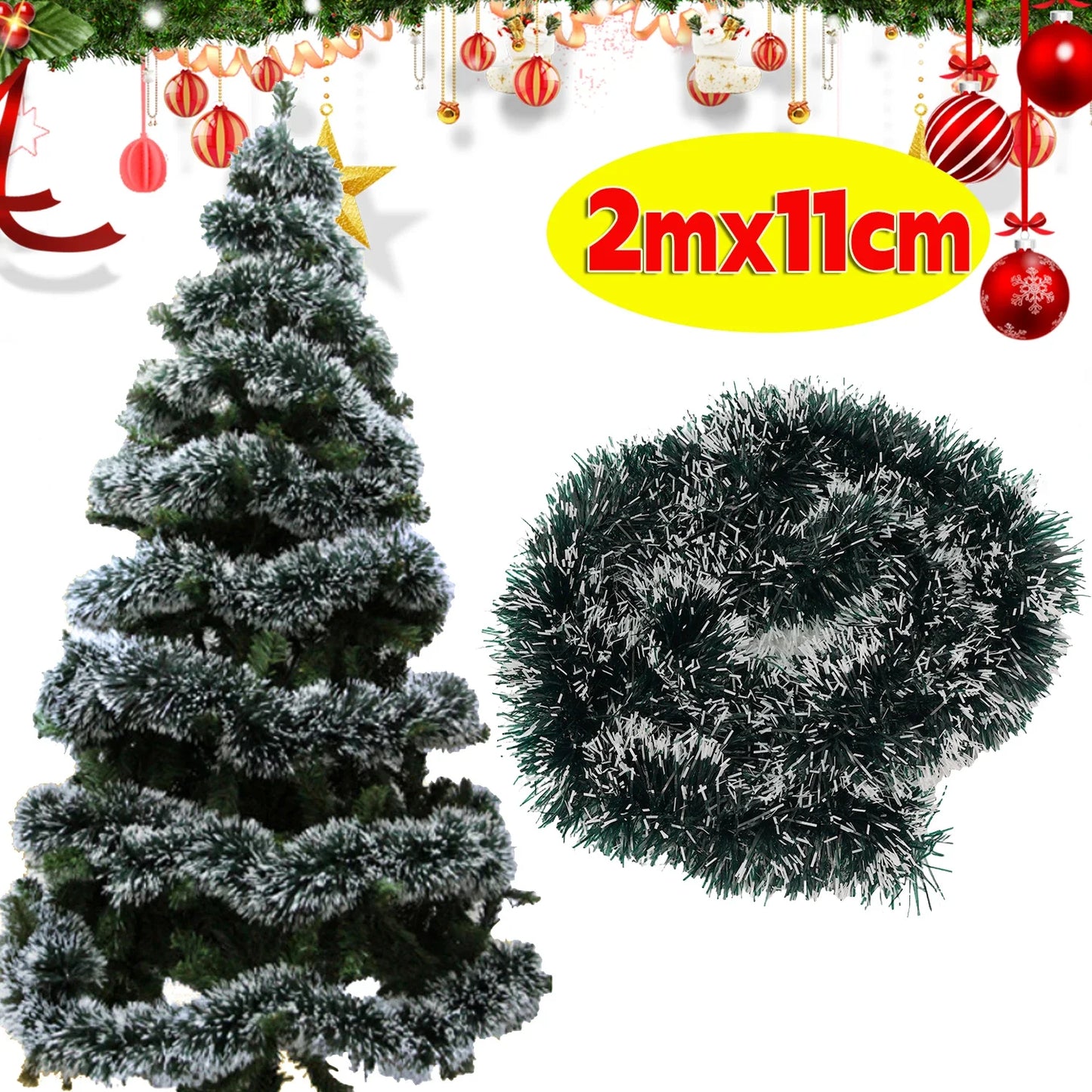 Christmas Tree Garland with Tinsel Ribbon Decoration