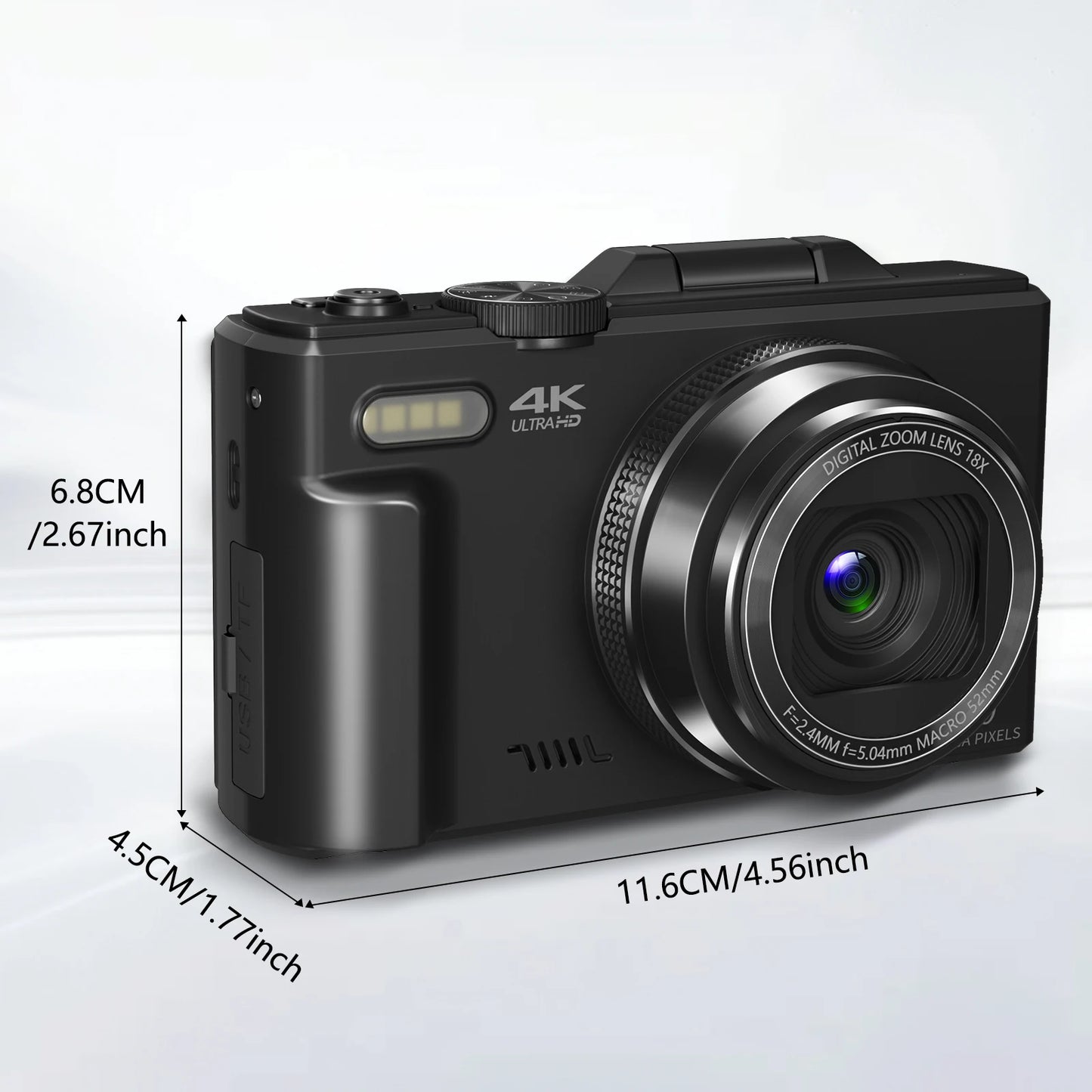 Digital Camera 64MP 4K Vlog Flip Screen WiFi Zoom
