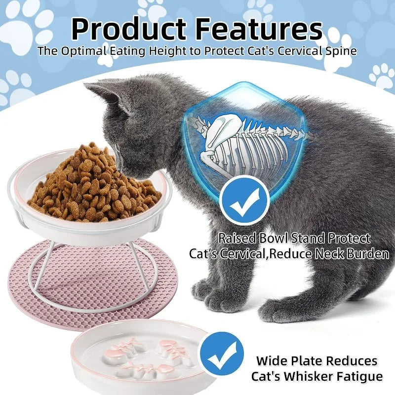 Cat Dog Feeder Bowl Raised Ceramic Slow Eating
