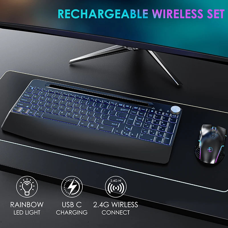 RGB Wireless Rechargeable Keyboard Mouse Combo
