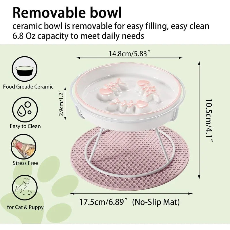 Cat Dog Feeder Bowl Raised Ceramic Slow Eating