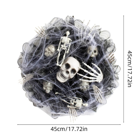 Halloween Wreath Skeleton Spider Web Black