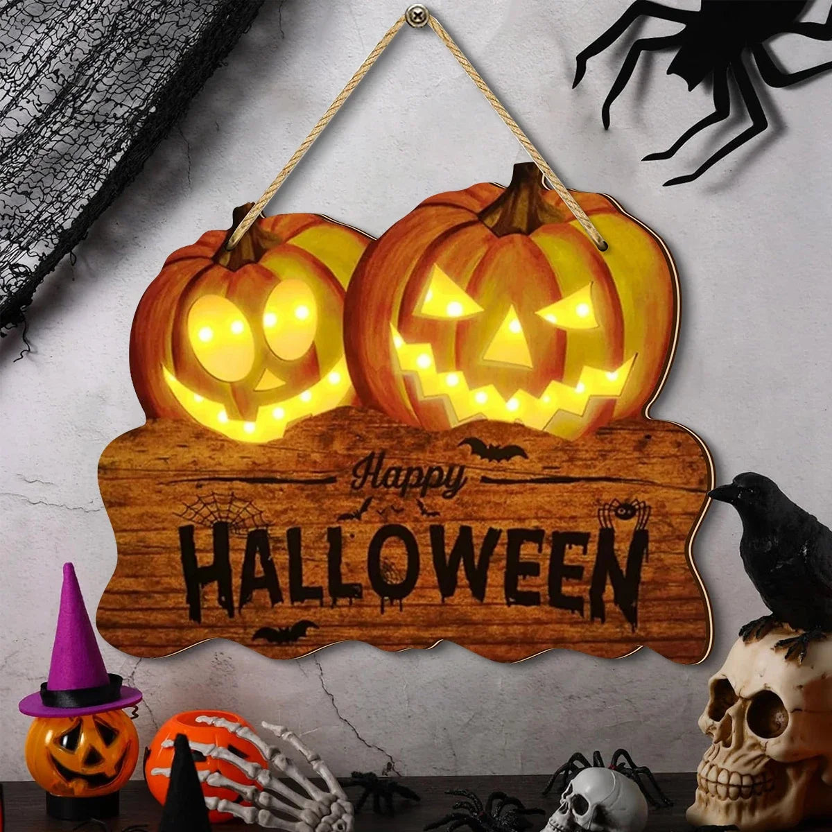 Halloween Wooden Pumpkin Lantern Light