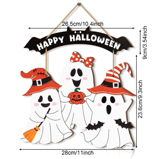 Halloween Hanging Wooden Sign Ghost Decoration