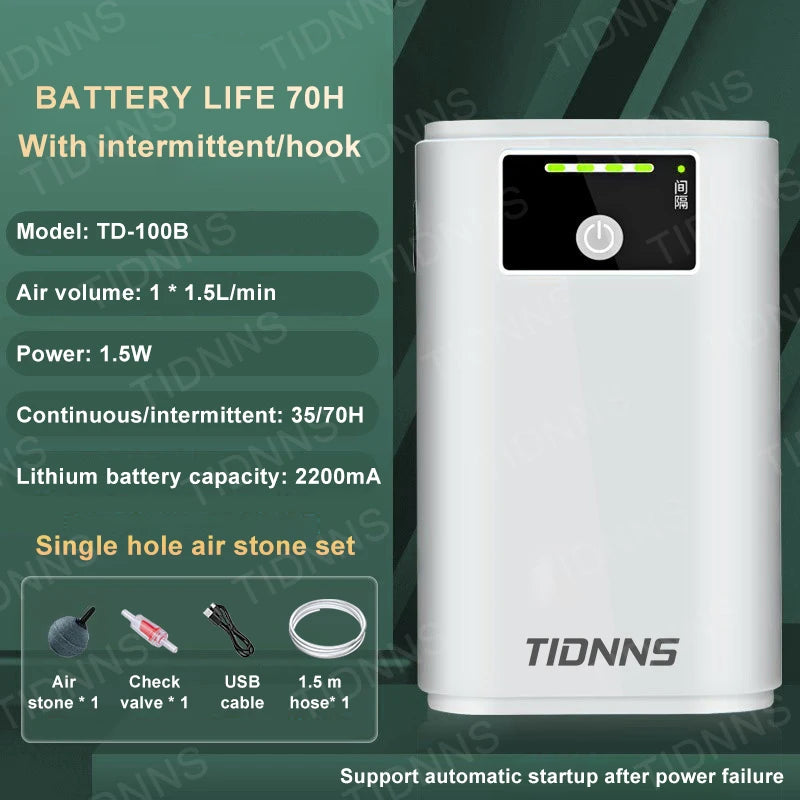 Aquarium Air Pump Rechargeable Silent USB Lithium Battery