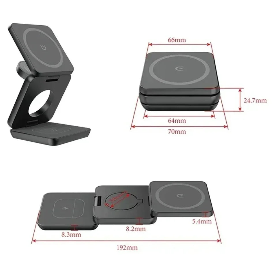 Magnetic Foldable 3 in 1 Wireless Charger Stand for iPhone and Apple Watch
