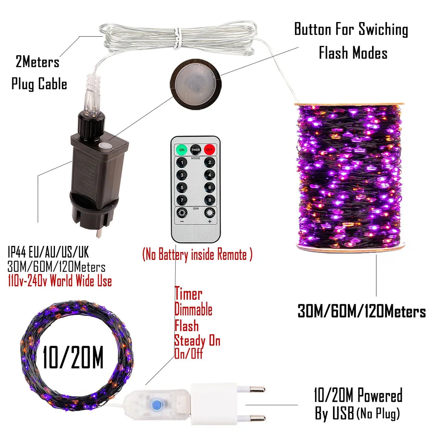 Halloween Fairy Lights with Purple Orange Lights