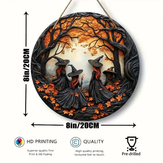 Halloween Wooden Round Witch Sign