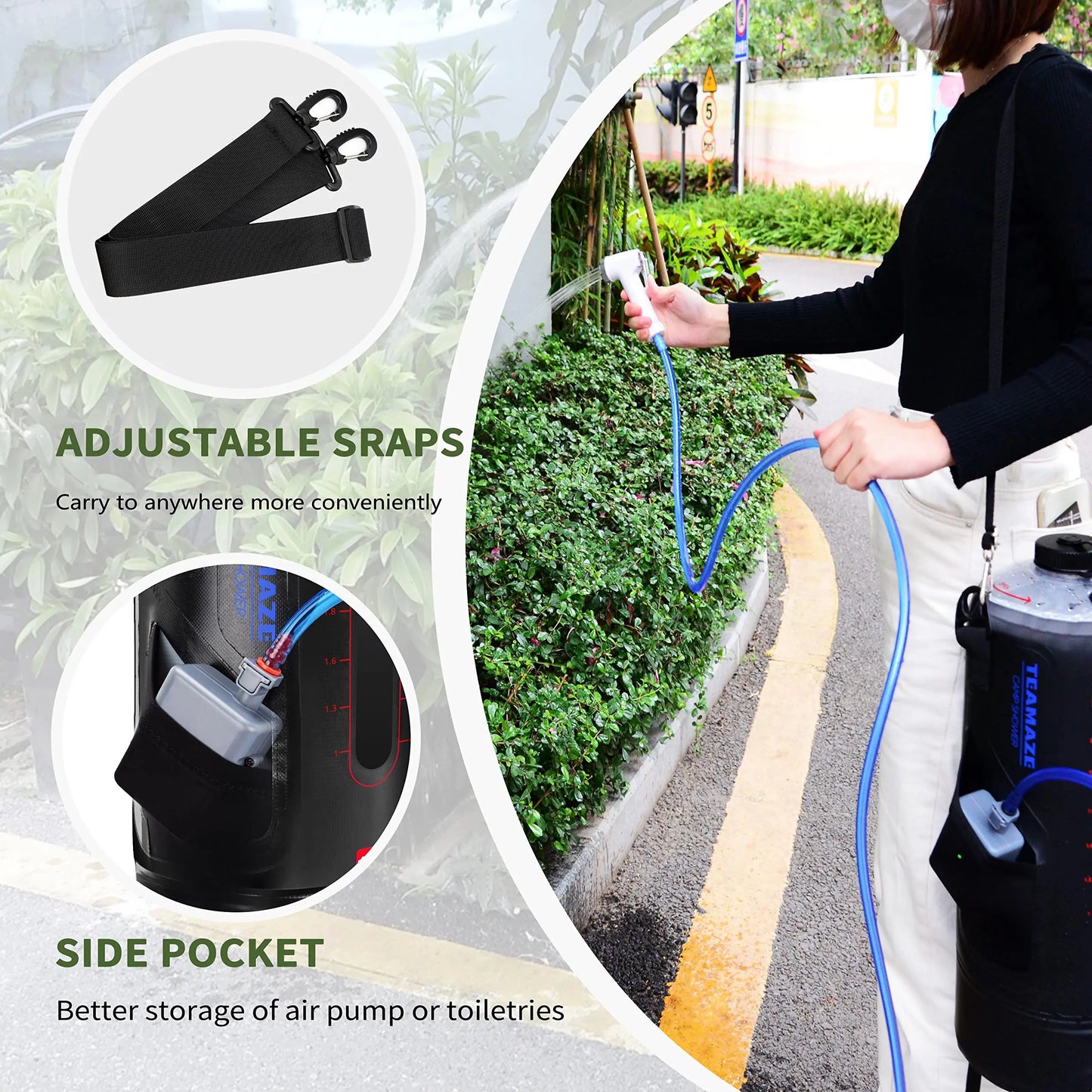Outdoor Shower Camping Shower Bag with Solar Pressure Pump