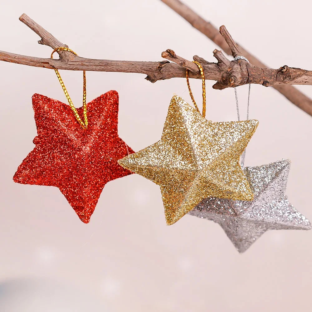 Christmas Star Ornaments with Glitter Hanging Decoration