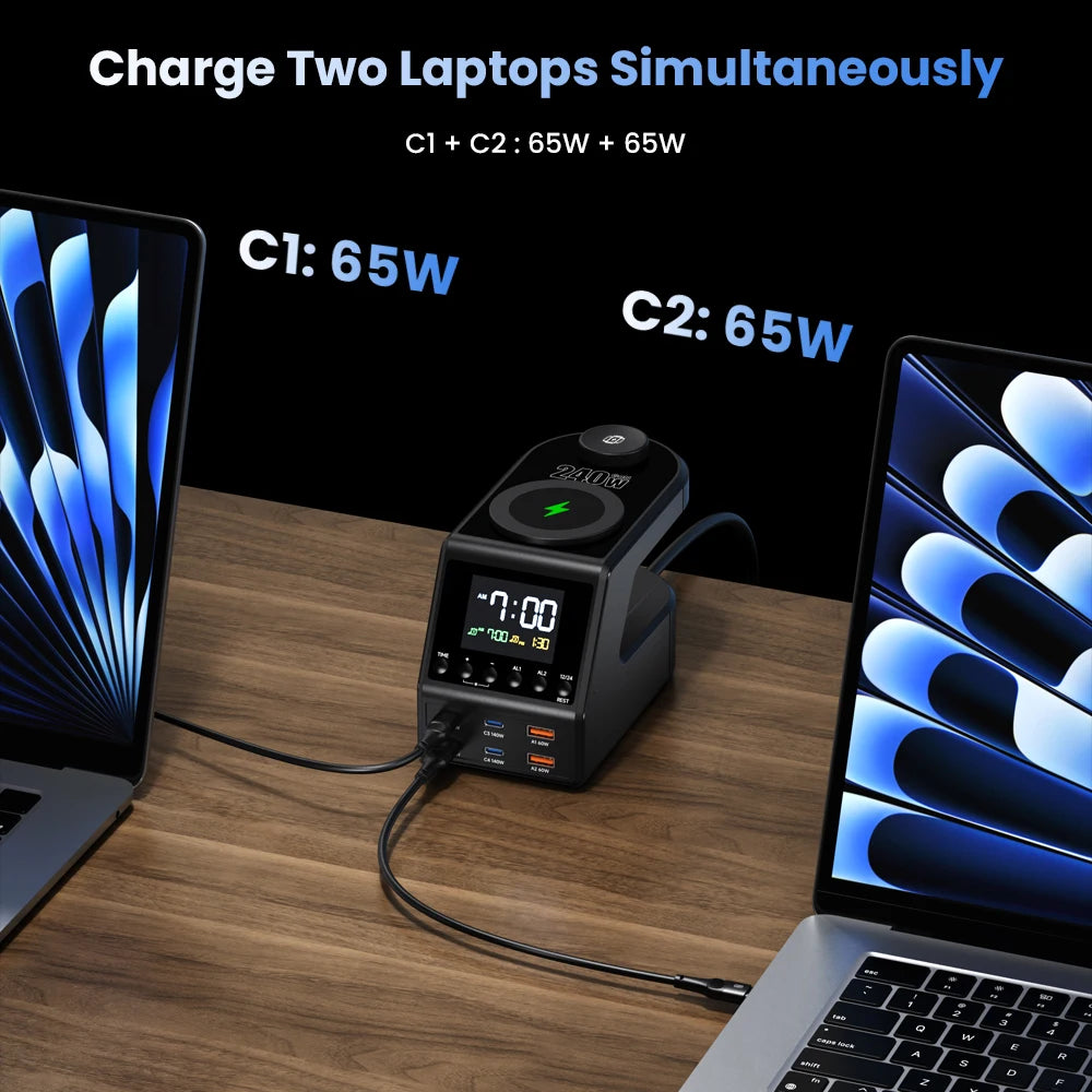 Charger Station GaN 240W Wireless USB-C Fast
