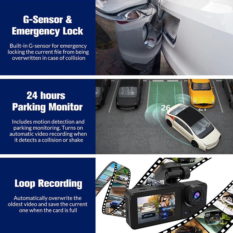 Dashcam Car WiFi Triple Lens 1080P HD Night Vision