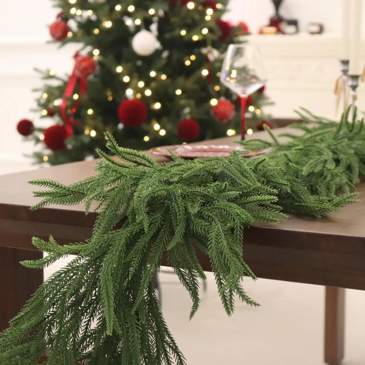 Christmas Garland with Norfolk Pine Artificial Greenery