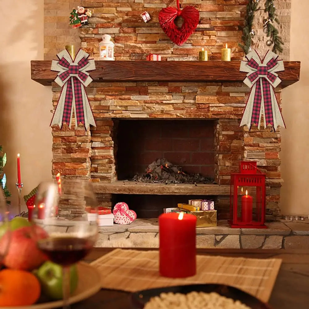Christmas Wreath with Red & Black Plaid Bow Burlap