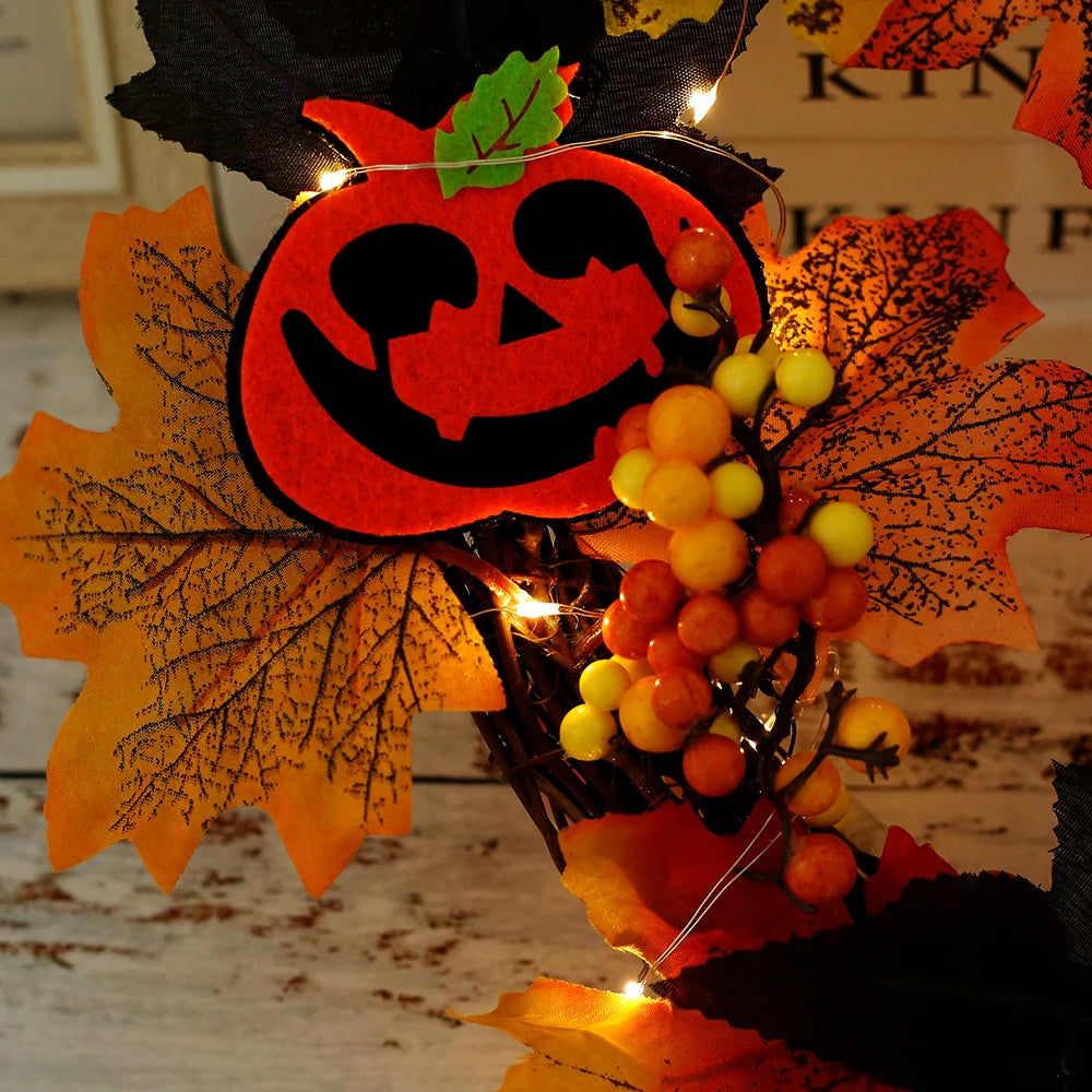 Halloween Autumn Wreath Pumpkin Skull Maple Leaf