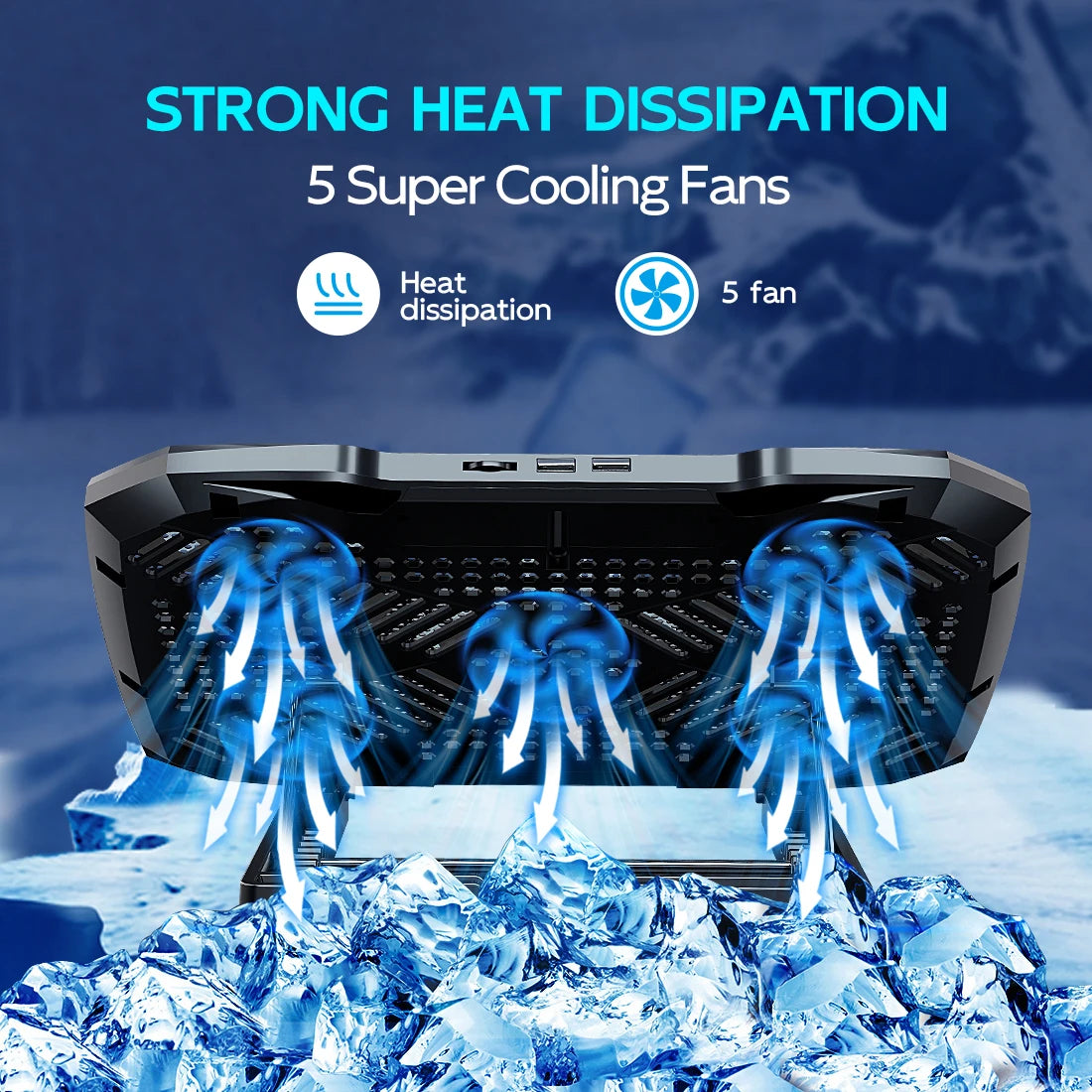 Laptop Cooling Pad Adjustable Stand with 5 Fans