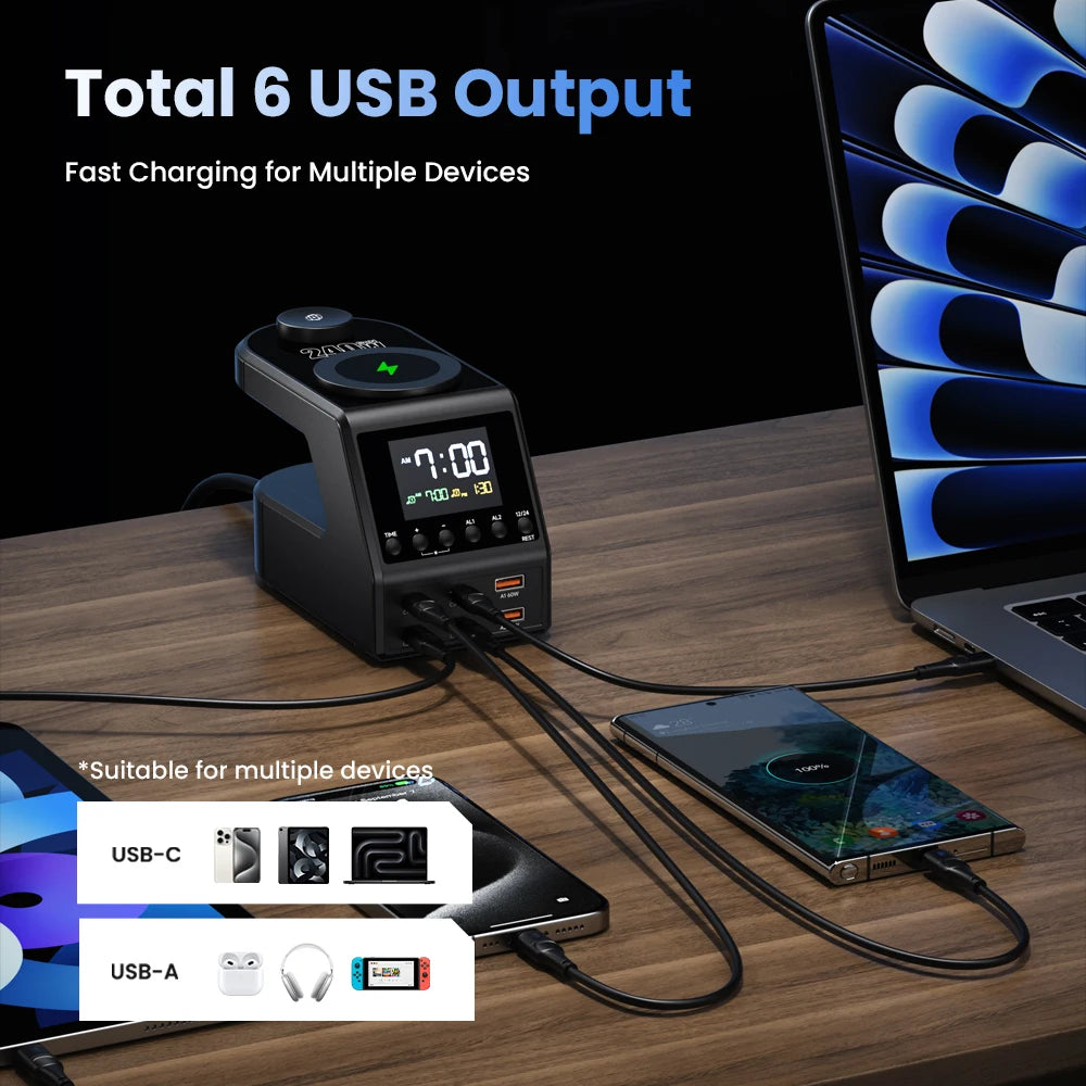 Charger Station GaN 240W Wireless USB-C Fast