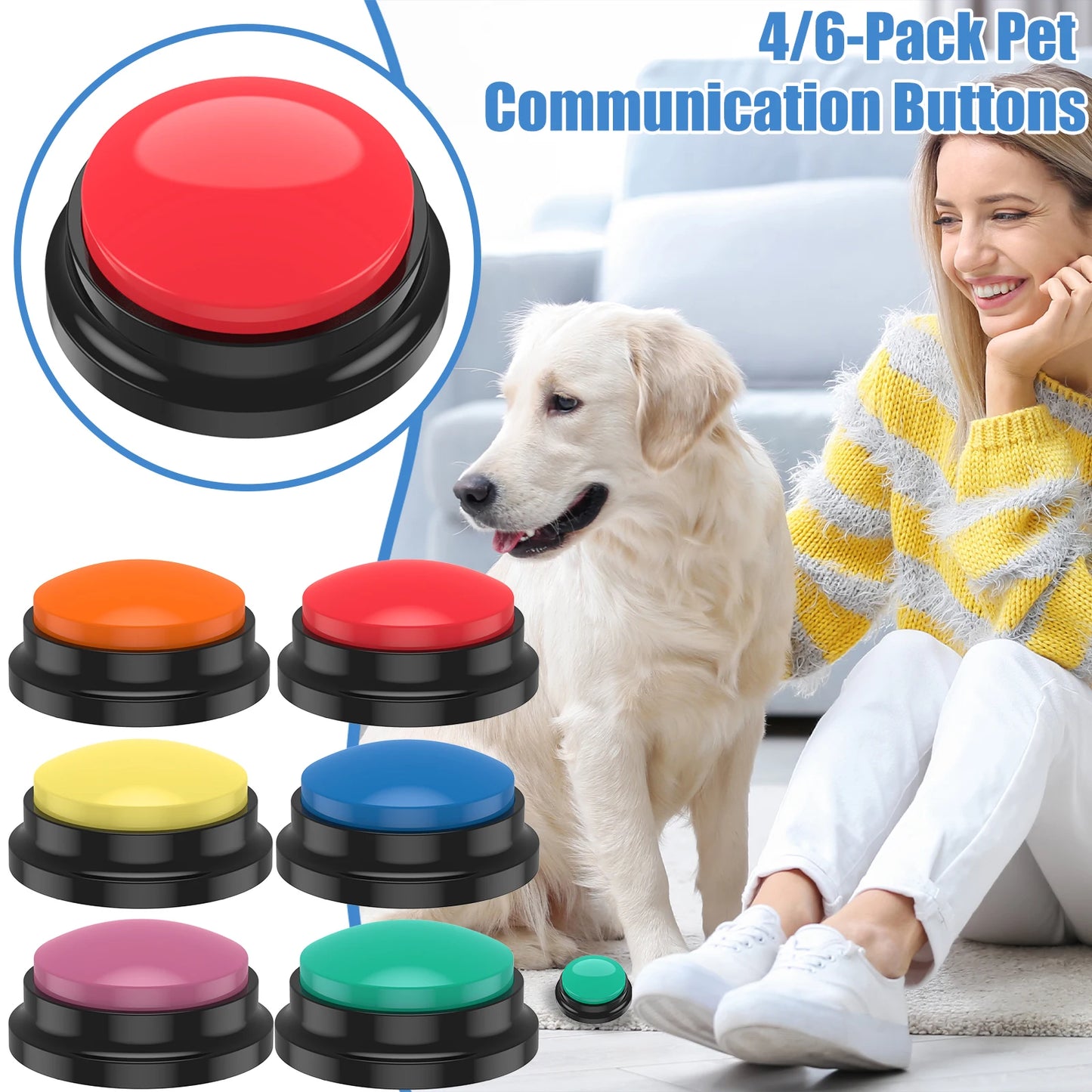 Dog Training Buttons Recordable Talking Pet Interactive Light