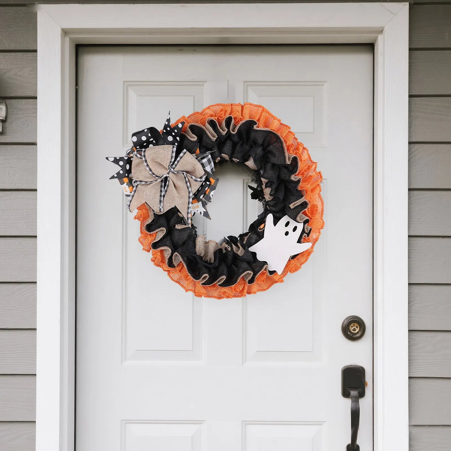 Halloween Wreath Plaid Bow Ribbon Hanging Decoration