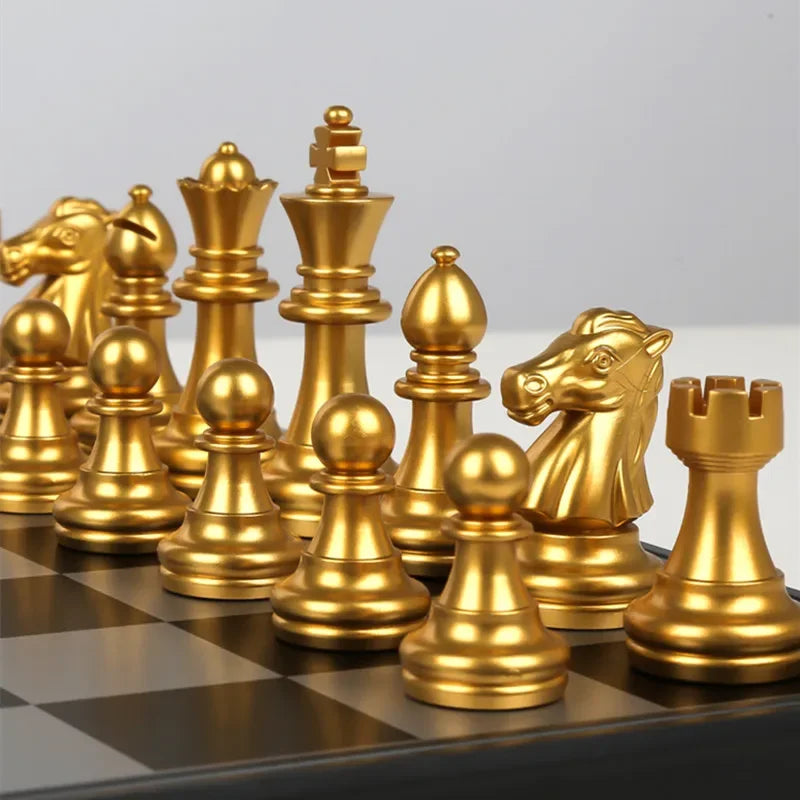 Chess Set Magnetic Gold Silver Medieval Large Plastic