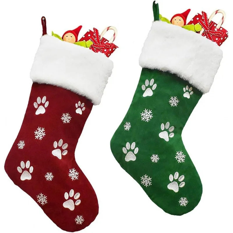 Personalized Christmas Socks with Pet Paw Print Design, Perfect Holiday Gift and Decoration for Home Parties, Festive Home Decor