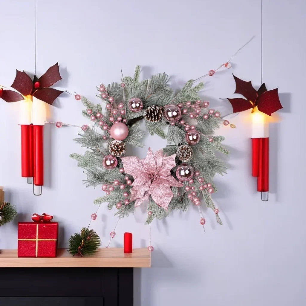 Christmas Wreath with Pink Rattan Pinecone Decoration