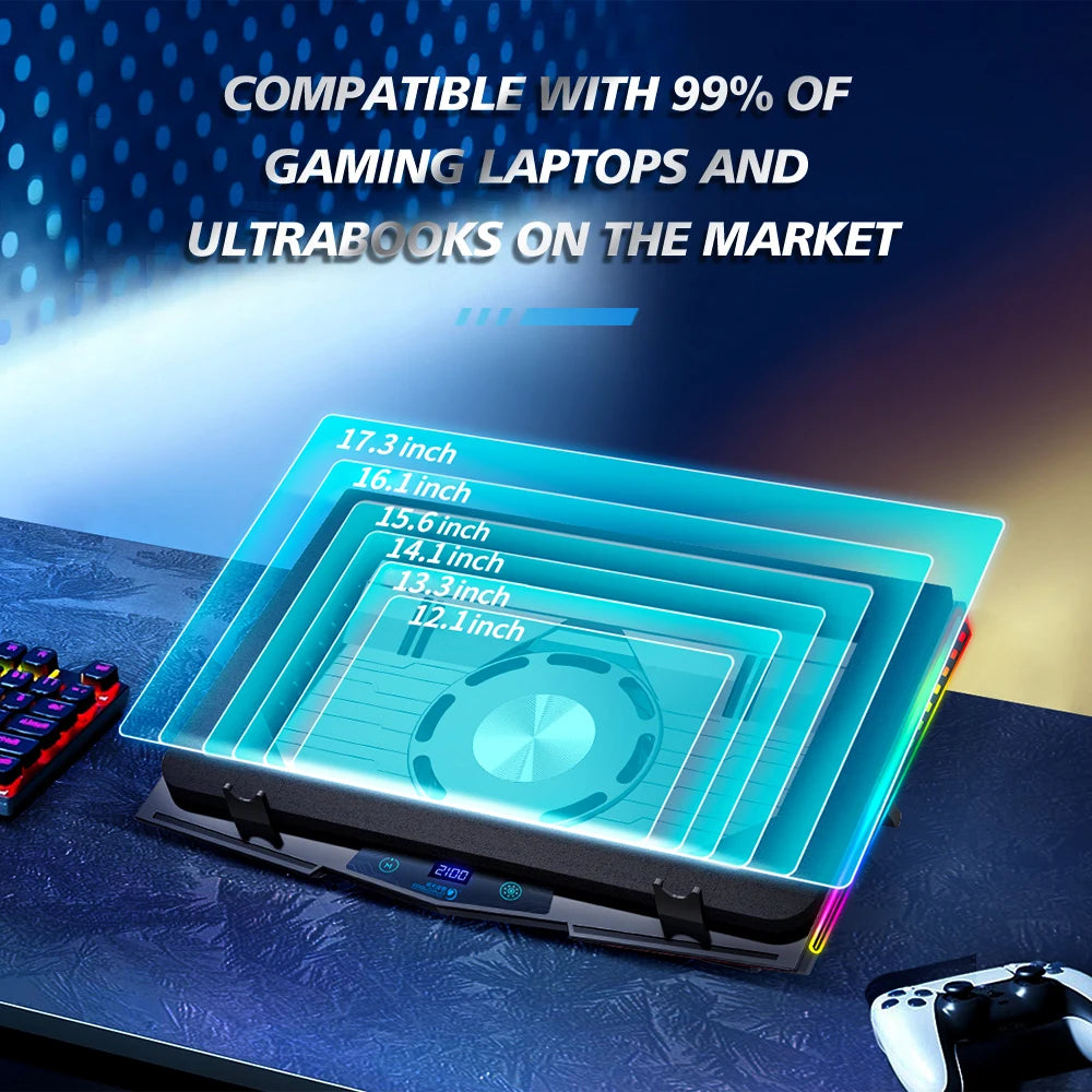 Laptop Cooling Pad Adjustable RGB Quiet USB Fans